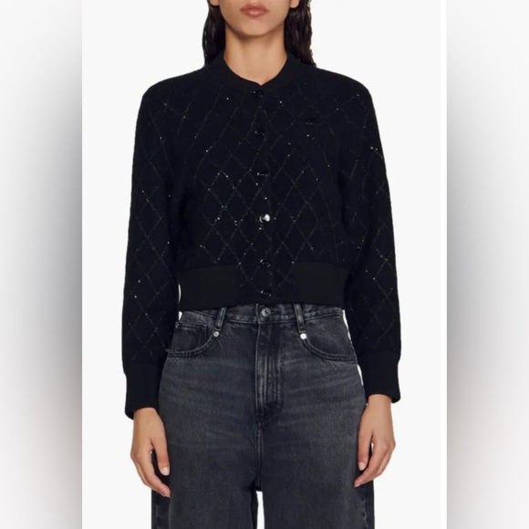SANDRO
Cabaret Knit Cardigan In Black - Picture 1 of 3